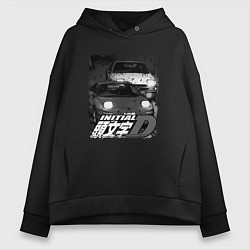 Толстовка оверсайз женская Initial d аниме про дрифт, цвет: черный