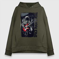 Толстовка оверсайз женская Космонавт с гитарой, цвет: хаки