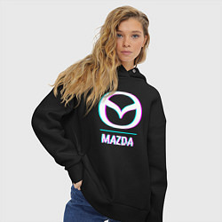 Толстовка оверсайз женская Значок Mazda в стиле glitch, цвет: черный — фото 2