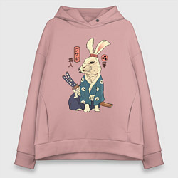 Толстовка оверсайз женская Кролик самурай с мечом, цвет: пыльно-розовый
