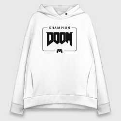 Толстовка оверсайз женская Doom gaming champion: рамка с лого и джойстиком, цвет: белый