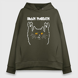 Толстовка оверсайз женская Iron Maiden rock cat, цвет: хаки