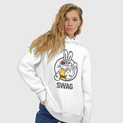 Толстовка оверсайз женская SWAG Bad rabbit - Merry Christmas!, цвет: белый — фото 2