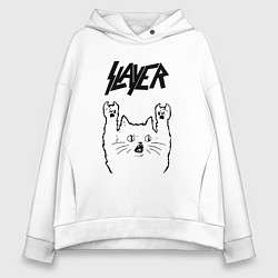 Толстовка оверсайз женская Slayer - rock cat, цвет: белый