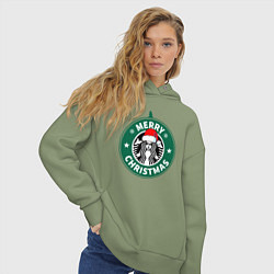 Толстовка оверсайз женская Счастливого Рождества Starbucks, цвет: авокадо — фото 2