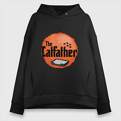 Толстовка оверсайз женская Cat father, цвет: черный