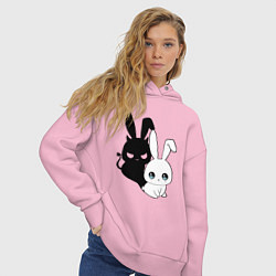 Толстовка оверсайз женская Милый кролик - ангелочек или дьяволёнок?, цвет: светло-розовый — фото 2