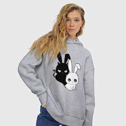 Толстовка оверсайз женская Милый кролик - ангелочек или дьяволёнок?, цвет: меланж — фото 2