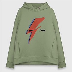 Толстовка оверсайз женская Дэвид Боуи - молния, цвет: авокадо