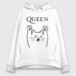 Толстовка оверсайз женская Queen - rock cat, цвет: белый