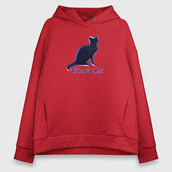 Толстовка оверсайз женская Черный неоновый кот, цвет: красный