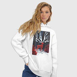 Толстовка оверсайз женская Красный олень с гиганскими рогами, цвет: белый — фото 2