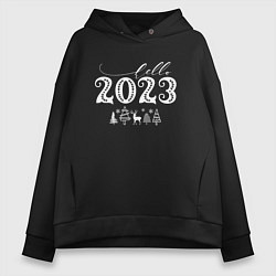 Толстовка оверсайз женская Hello New Year 2023, цвет: черный
