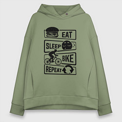 Толстовка оверсайз женская Eat sleep bike repeat art, цвет: авокадо