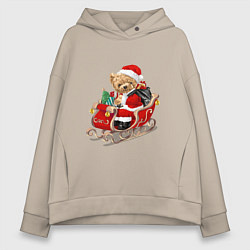 Толстовка оверсайз женская Новогодний мишка, цвет: миндальный