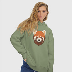 Толстовка оверсайз женская Голова милой красной панды, цвет: авокадо — фото 2