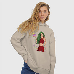 Толстовка оверсайз женская Девушка ёлка с подарком - хуманизация, цвет: миндальный — фото 2