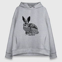 Толстовка оверсайз женская Rabbit in patterns, цвет: меланж