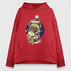 Толстовка оверсайз женская Новогодний мопс с мороженым, цвет: красный