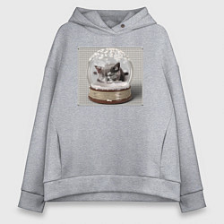 Толстовка оверсайз женская Спящий котёнок в стеклянном шаре, цвет: меланж