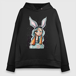 Толстовка оверсайз женская Девушка зая хрум хрум, цвет: черный