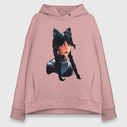 Толстовка оверсайз женская Чёрная кошка Уэнсдэй, цвет: пыльно-розовый