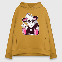 Толстовка оверсайз женская Панда с жестом рок, цвет: горчичный