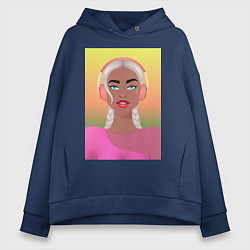 Толстовка оверсайз женская Девушка меломан, цвет: тёмно-синий