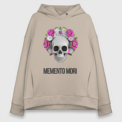 Толстовка оверсайз женская Череп с короной из цветов memento mori, цвет: миндальный