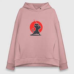 Толстовка оверсайз женская Кот ниндзя из Японии, цвет: пыльно-розовый