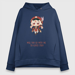 Толстовка оверсайз женская Chibi Klee: catch fish, цвет: тёмно-синий