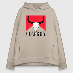 Толстовка оверсайз женская Череп буйвола:Cowboy, цвет: миндальный