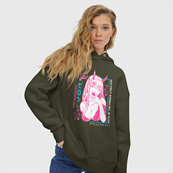 Толстовка оверсайз женская Zero Two anime, цвет: хаки — фото 2