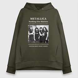Толстовка оверсайз женская Metallica рок группа, цвет: хаки