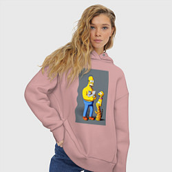 Толстовка оверсайз женская Homer Simpson and cats - нейросеть арт, цвет: пыльно-розовый — фото 2