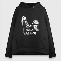 Толстовка оверсайз женская I walk alone, цвет: черный