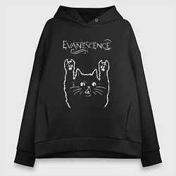 Толстовка оверсайз женская Evanescence рок кот, цвет: черный