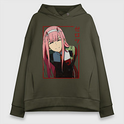 Толстовка оверсайз женская Zero Two anime girl, цвет: хаки
