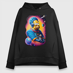 Толстовка оверсайз женская Гомер Симпсон в космосе, цвет: черный