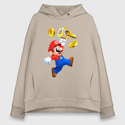Толстовка оверсайз женская Марио сбивает монетки, цвет: миндальный