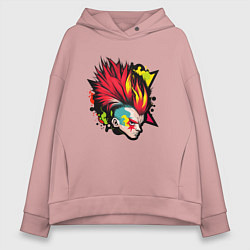 Толстовка оверсайз женская Панк с красными волосами, цвет: пыльно-розовый