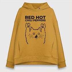 Толстовка оверсайз женская Red Hot Chili Peppers - rock cat, цвет: горчичный