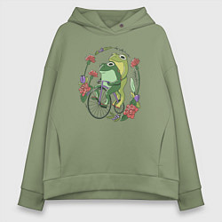 Толстовка оверсайз женская Лягушки на велосипеде, цвет: авокадо