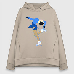 Толстовка оверсайз женская Фигуристка на льду, цвет: миндальный