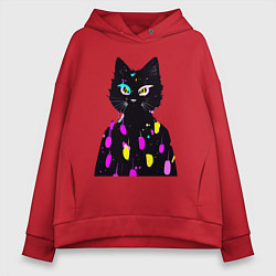 Толстовка оверсайз женская Котяра в модном свитере - неон, цвет: красный