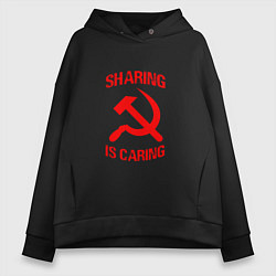 Толстовка оверсайз женская Sharing is caring, цвет: черный