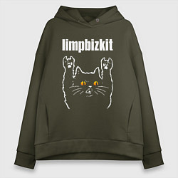 Толстовка оверсайз женская Limp Bizkit rock cat, цвет: хаки
