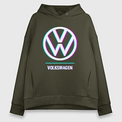 Толстовка оверсайз женская Значок Volkswagen в стиле glitch, цвет: хаки