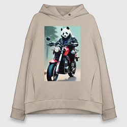 Толстовка оверсайз женская Panda - cool biker, цвет: миндальный