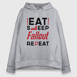 Толстовка оверсайз женская Надпись: eat sleep Fallout repeat, цвет: меланж
